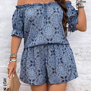 Women’s SHEIN Curve 2XL Drawstring off shoulder Blouse with matching shorts